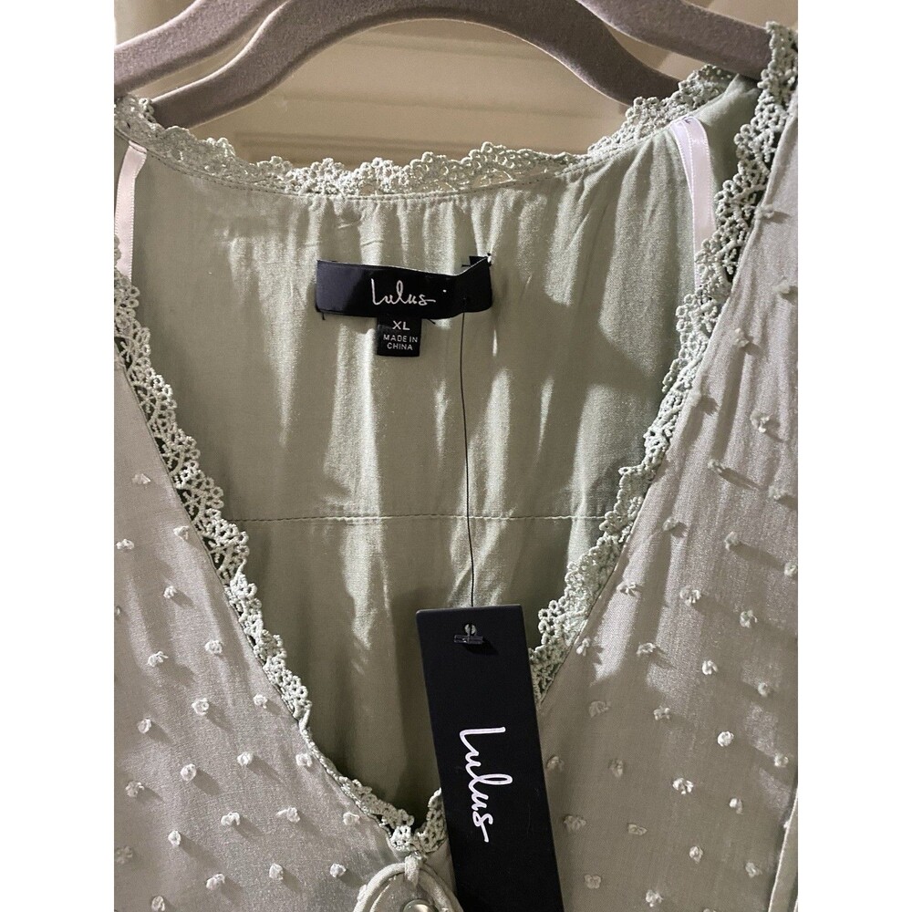 Lulus NWT Completely In Love sage green Swiss dot  maxi dress. SIZE XL - Picture 3 of 11